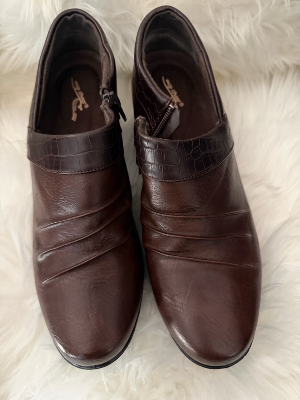easy street Dark Brown Croc-Accent Ankle Booties